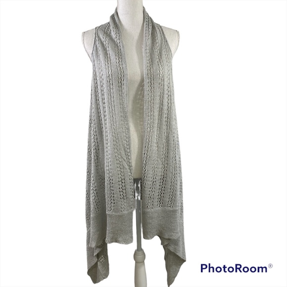 Soft Surroundings Sweaters - Soft Surroundings Gray Crochet Knit Waterfall Sleeveless Vest Womens Size L/XL
